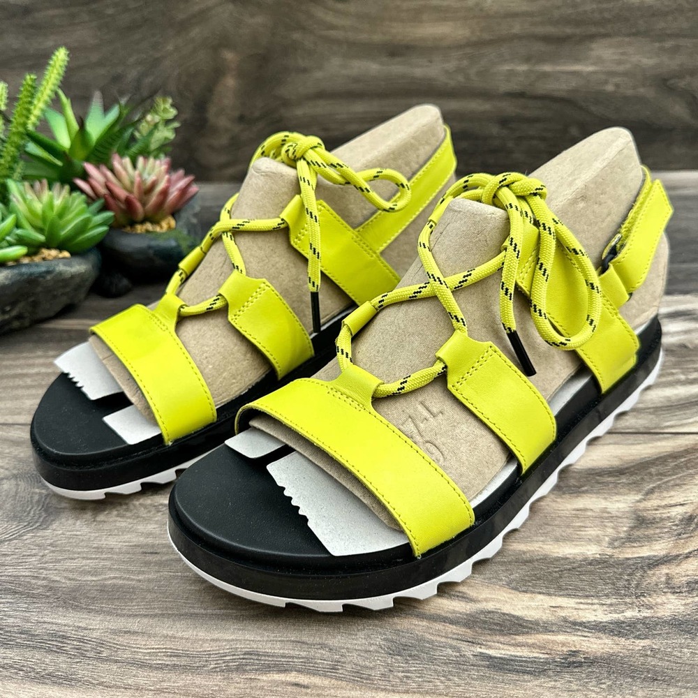 NIB Sorel Roaming Lace 8 Slingback Gladiator Flat Leather Sandals Lime Green - Picture 5 of 12